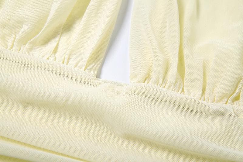 Halter ruched deep v neck high slit mesh maxi skirt set-final-sale