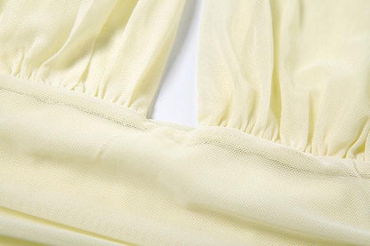 Halter ruched deep v neck high slit mesh maxi skirt set-final-sale