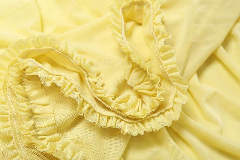 Mesh ruffle solid backless cami maxi dress