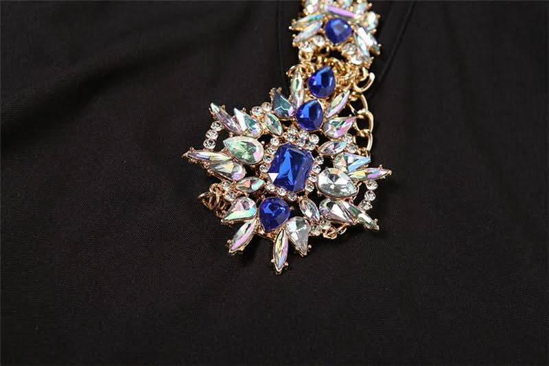 Halter hollow out metal chain gemstone pendant cut out mini dress