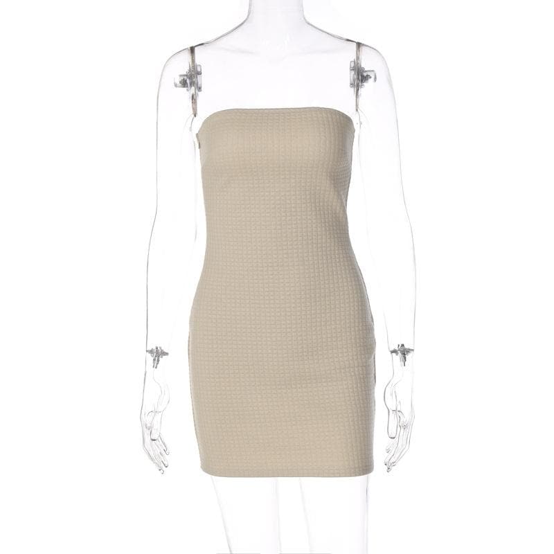 Strapless Waffle Knit Grid Texture Bodycon Tube Mini Dress