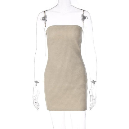 Strapless Waffle Knit Grid Texture Bodycon Tube Mini Dress
