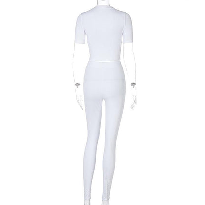 Short sleeve crewneck solid pant set