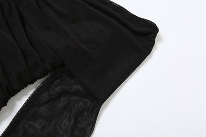 Long sleeve off shoulder ruched mesh maxi dress