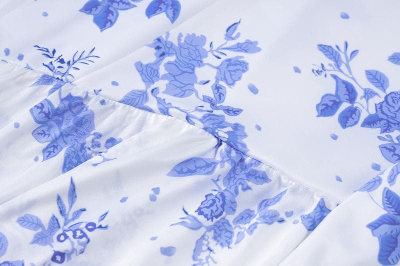 Print ruffle ruched high slit tube maxi dress