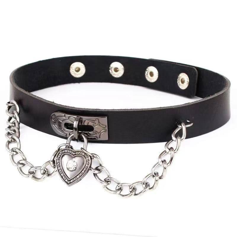 PU leather rivet o ring metal chain necklace