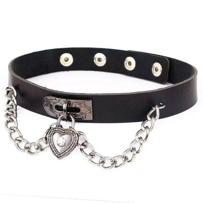 PU leather rivet o ring metal chain necklace