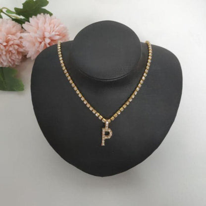 Initials pendant rhinestone chocker