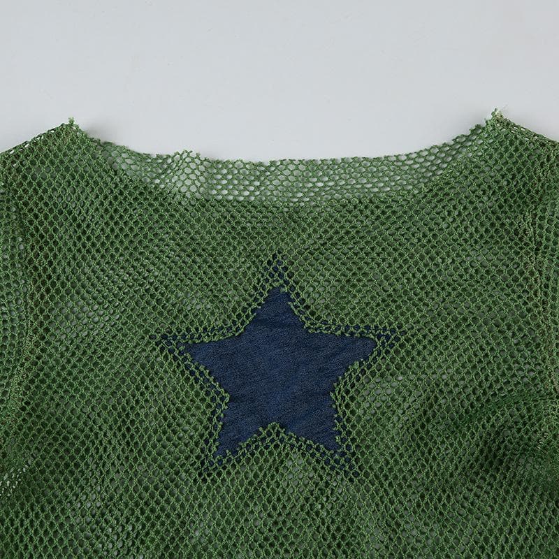 Long sleeve fishnet star pattern top