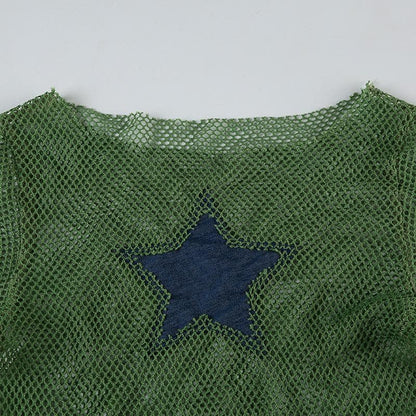Long sleeve fishnet star pattern top