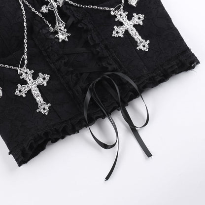 Metal chain lace up sweetheart neck tube top
