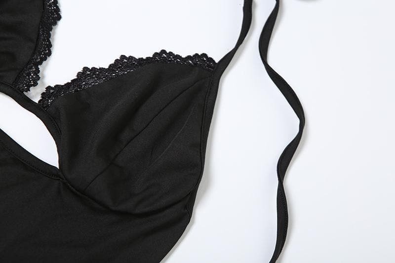 Halter v neck lace hem hollow out cut out maxi dress