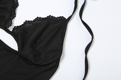 Halter v neck lace hem hollow out cut out maxi dress