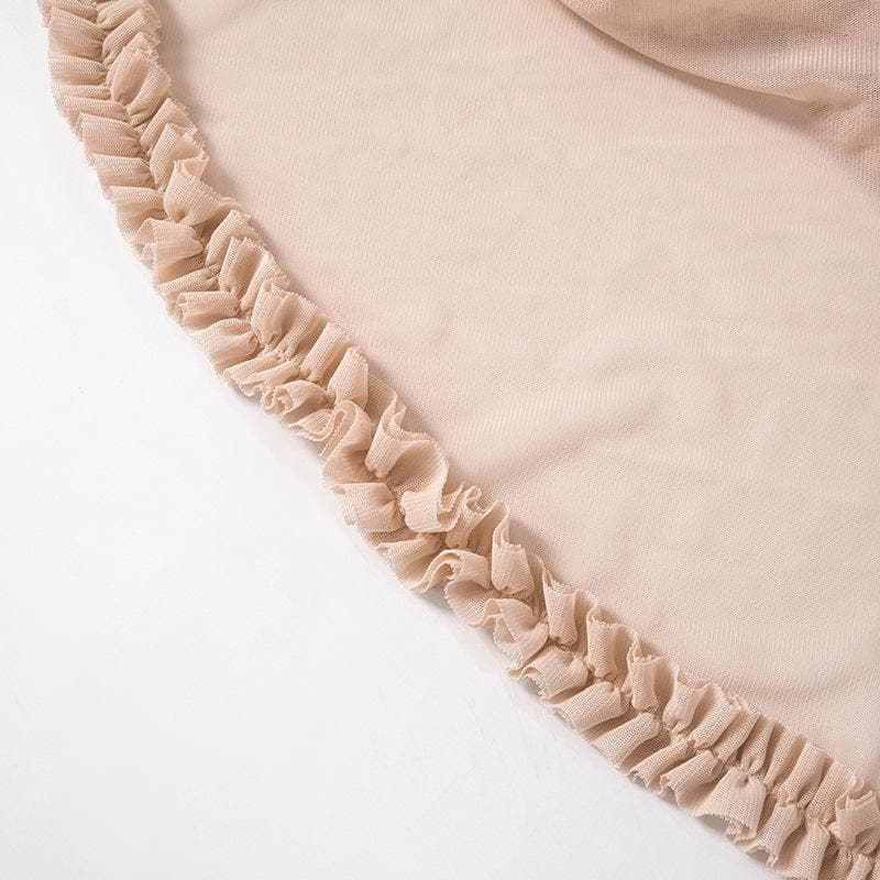 Ruffle ruched lace hem hollow out cami cut out maxi dress