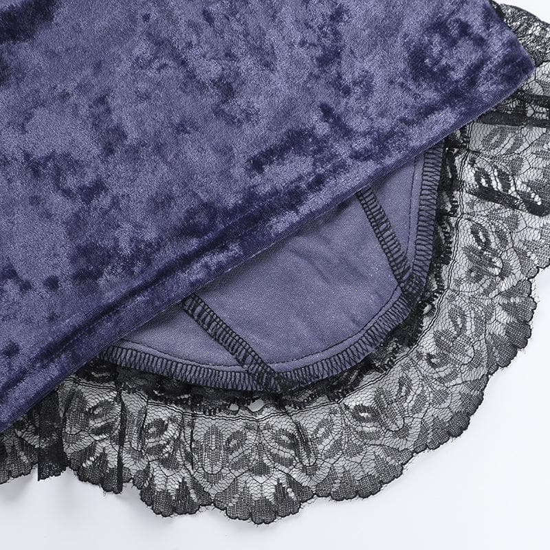 Metal cross lace velvet patchwork cami top