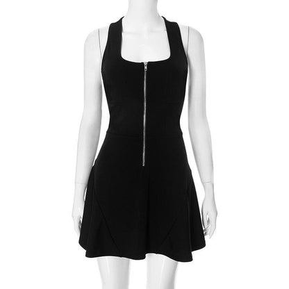 Square neck zip-up sleeveless tank mini dress