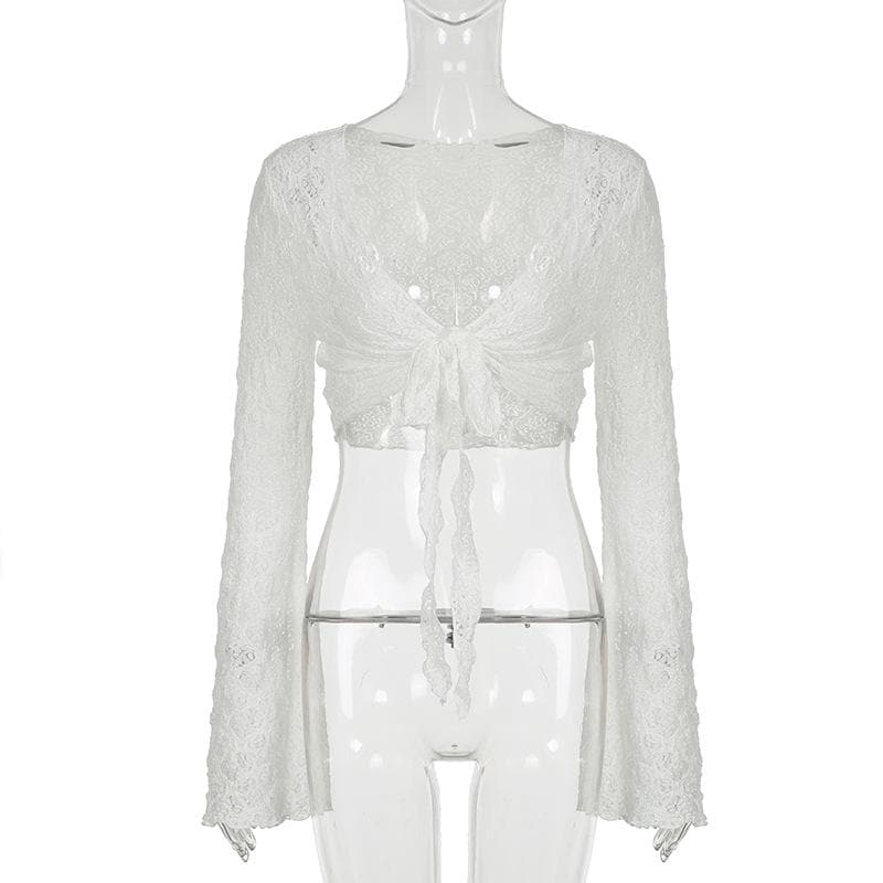 Flared sleeve solid knotted top