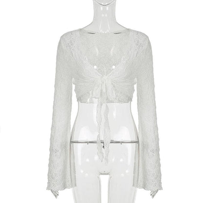 Flared sleeve solid knotted top