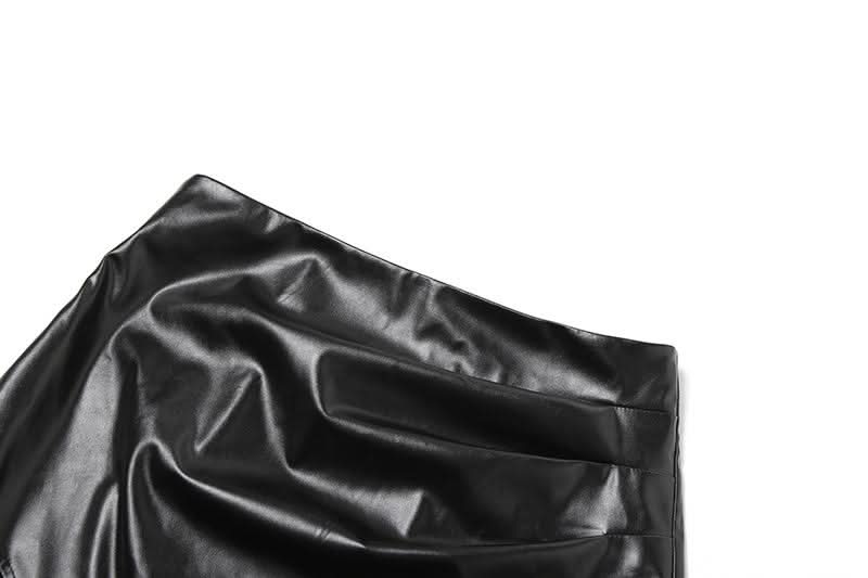 PU leather patchwork irregular midi skirt