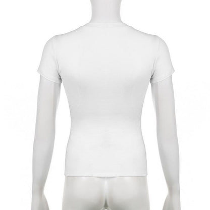 Abstract print short sleeve crewneck contrast top