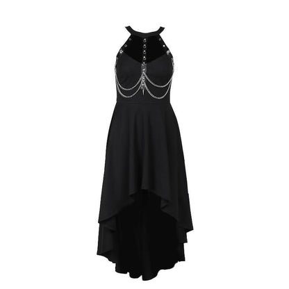 Hollow out metal chain crewneck ribbed cut out midi dress
