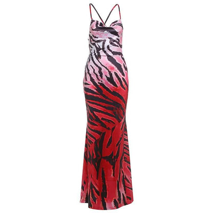 Cowl neck o ring self tie gradient print cami maxi dress