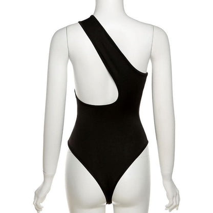 Solid One shoulder Hollow Out Bodysuit