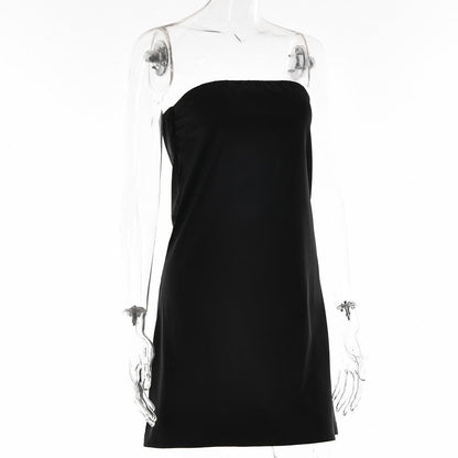 Satin hollow out backless A line solid tube cut out mini dress