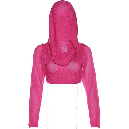 Hoodie long sleeve knitted crop top