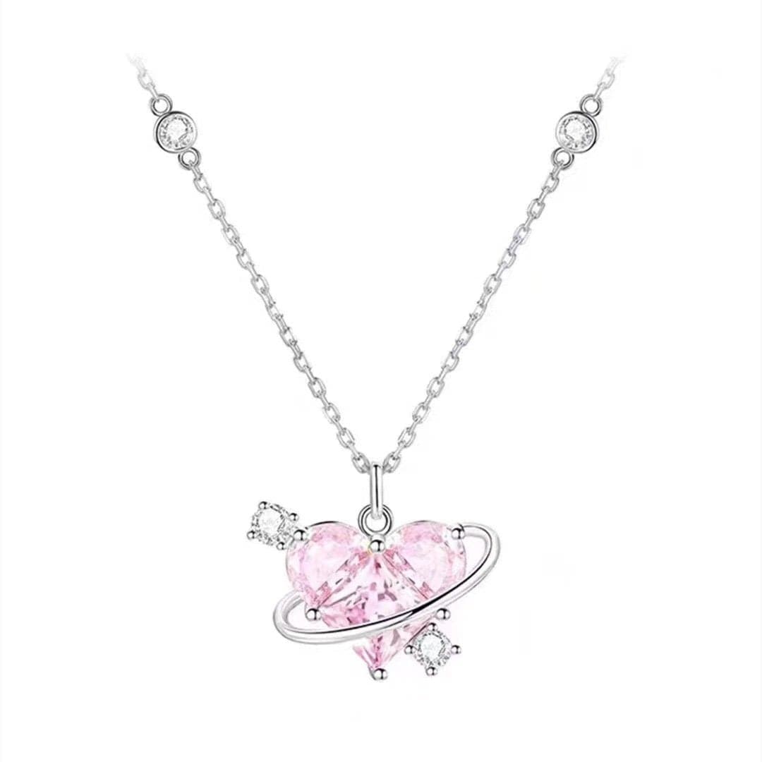 Heart pendant rhinestone chain necklace