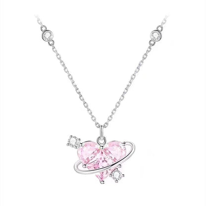 Heart pendant rhinestone chain necklace