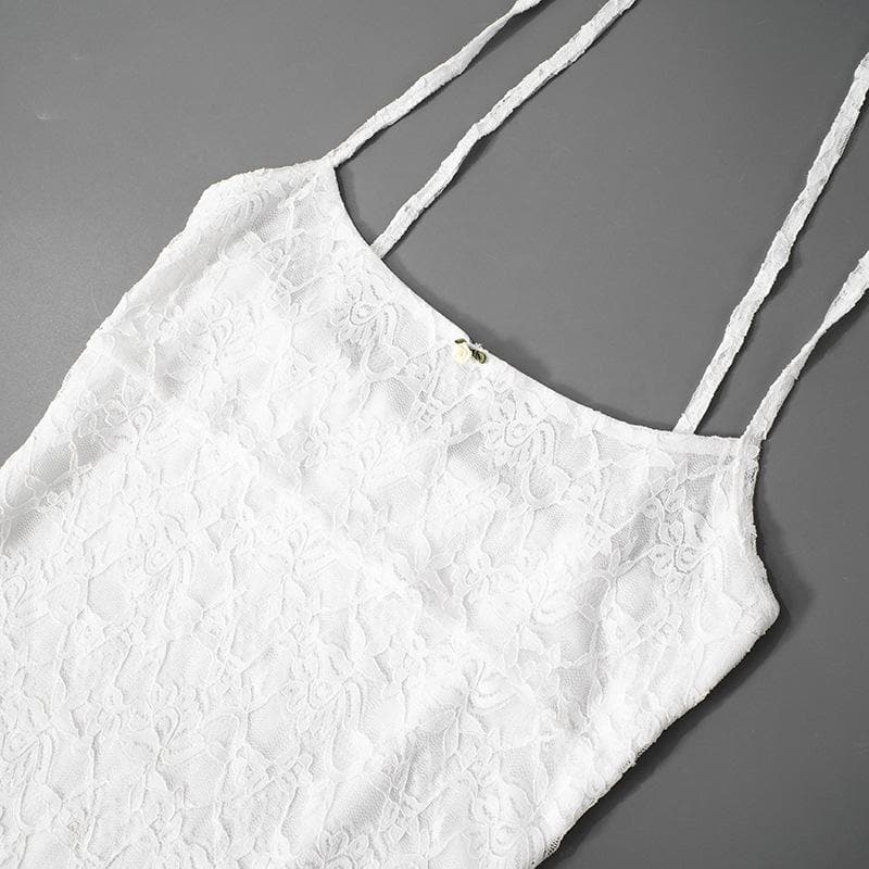 U neck lace self tie flower applique cami mini dress