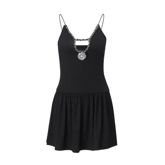 V neck flower applique hollow out cami cut out top