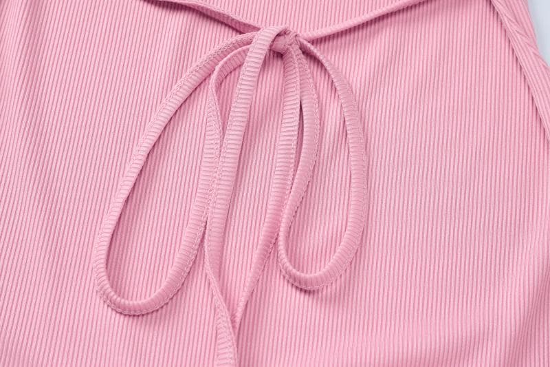 Short sleeve u neck ribbed knotted mini dress