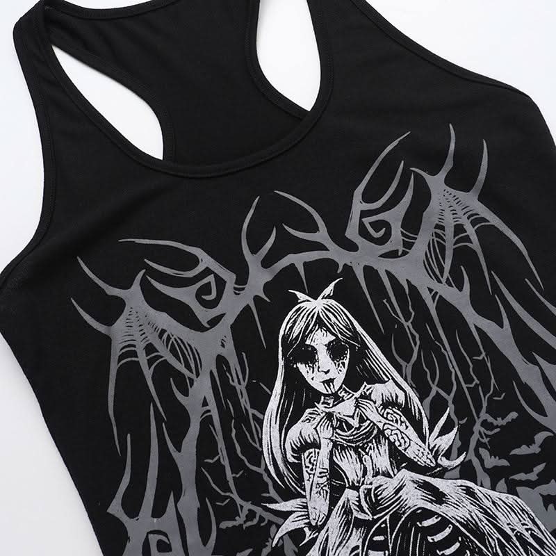 U neck abstract skull pattern tank mini dress