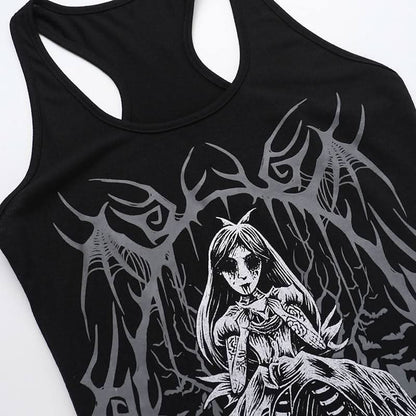 U neck abstract skull pattern tank mini dress