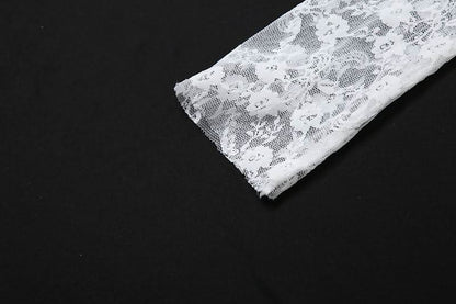 Long sleeve v neck lace print top