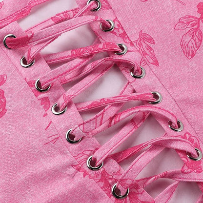 Flower print lace up tube top