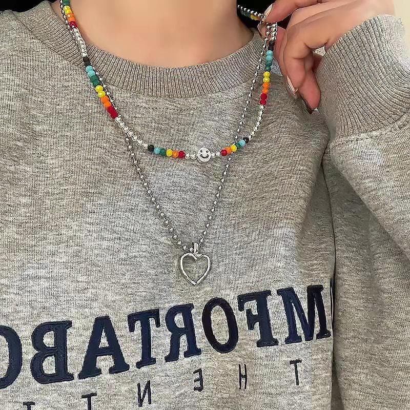 Heart pendant multicolor chain necklace