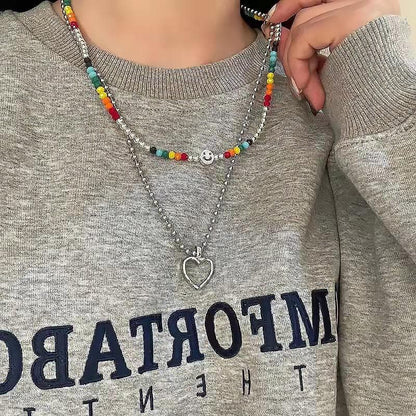 Heart pendant multicolor chain necklace