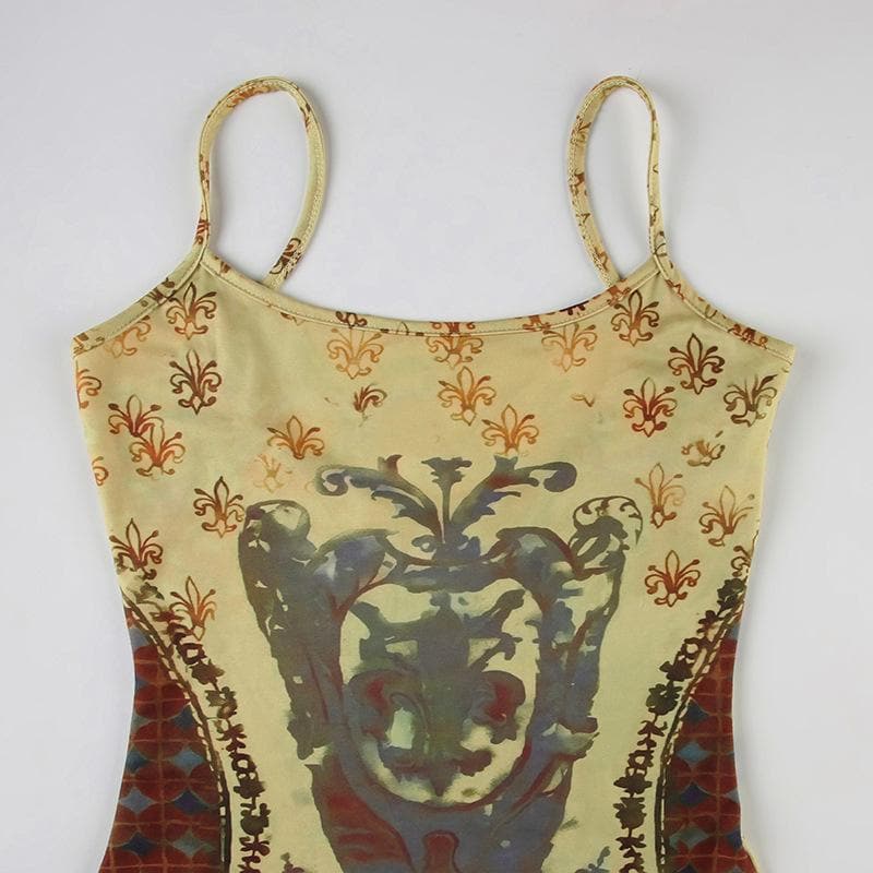 Print abstract backless cami maxi dress