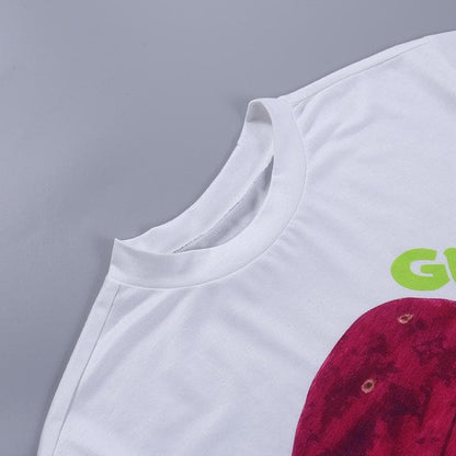 Graphic print short sleeve contrast crewneck top