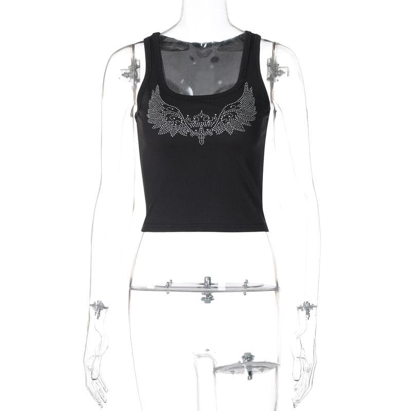 U neck beaded ribbed contrast tank top