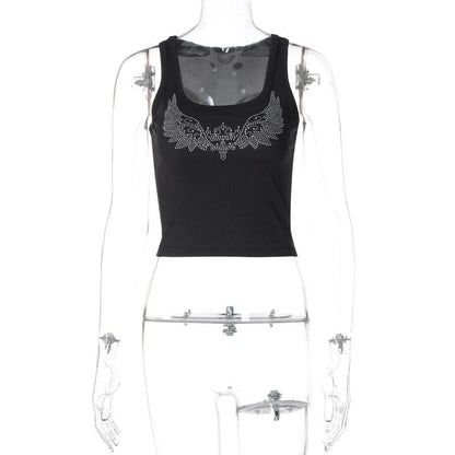 U neck beaded ribbed contrast tank top