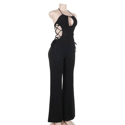 Halter hollow out self tie jumpsuit