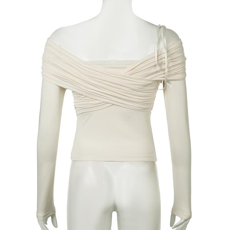 Off shoulder long sleeve ruched backless top