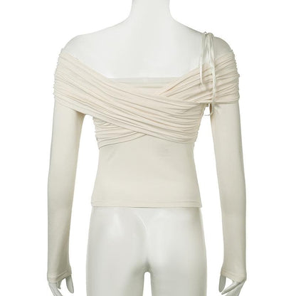 Off shoulder long sleeve ruched backless top