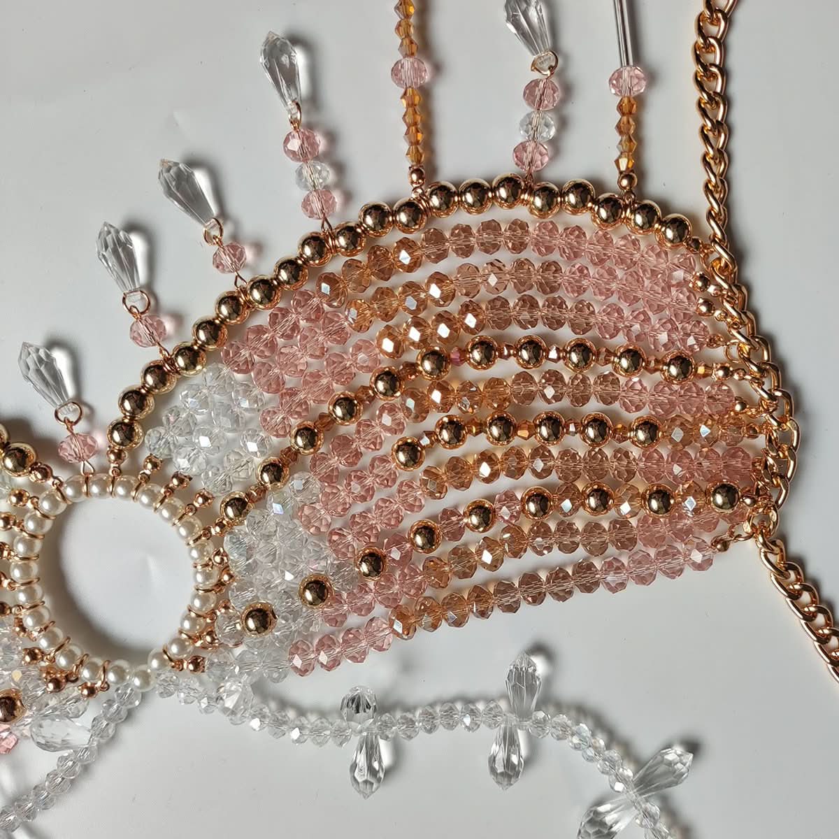 Halter crystal beaded tassels hollow out crop cut out top