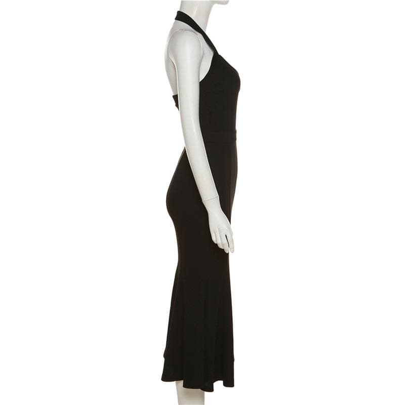 Halter Surplice V-Neck Front Slit Mermaid Bandage Knit Maxi Gown