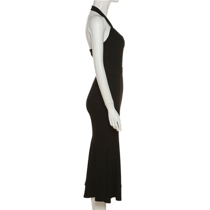 Halter Surplice V-Neck Front Slit Mermaid Bandage Knit Maxi Gown